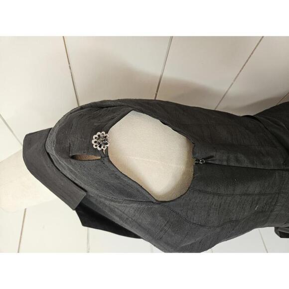 Adrianna Papell size 4 black with embroidered grey floral silk blend midi dress - Picture 4 of 7